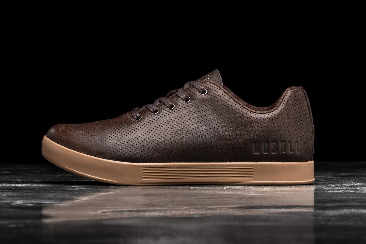 Nobull Leather Men\'s Trainers Brown | Australia (SE2814)